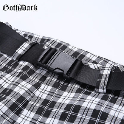 Black and White Harajuku plaid cargo pants - SD-style-shop