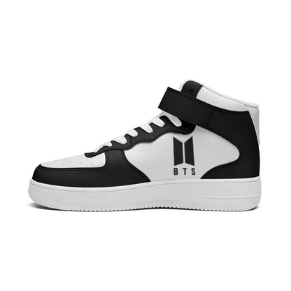BTS Logo High Top Leather Sneakers - Black