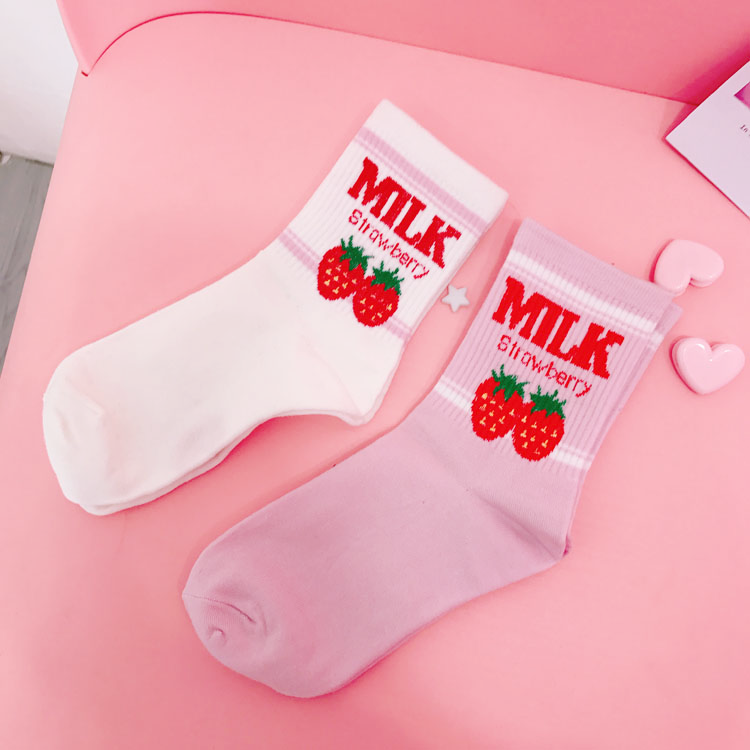 Strawberry Milk Pink and White Women Socks - SD-style-shop