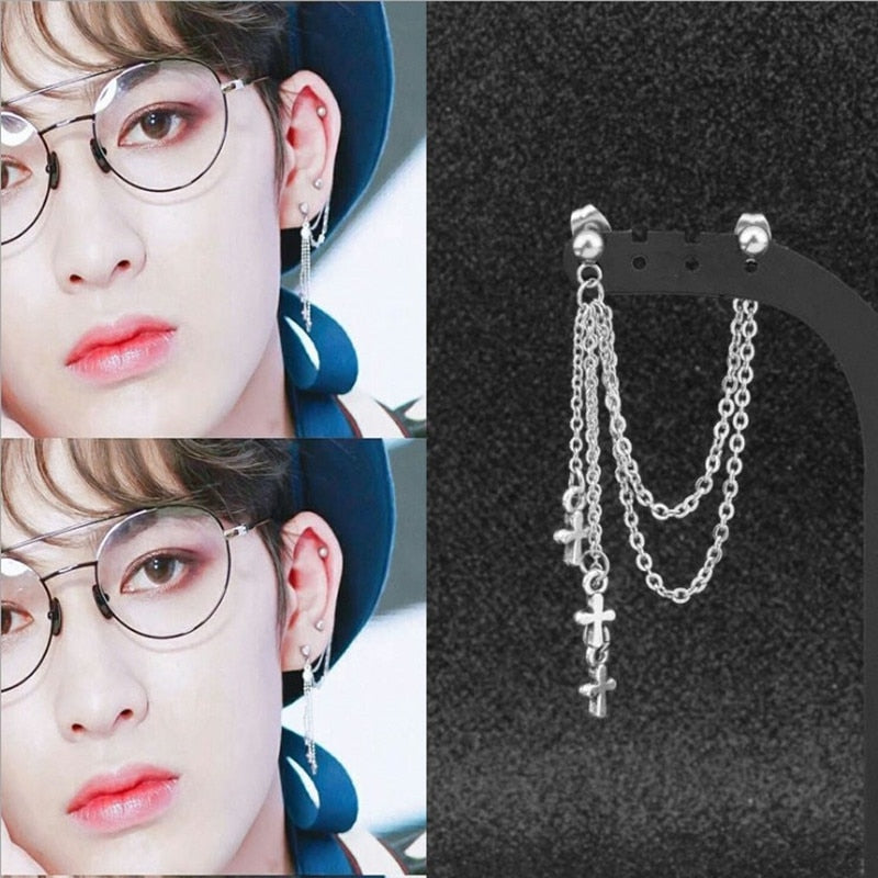 Kpop earring  with pendant and chain - SD-style-shop