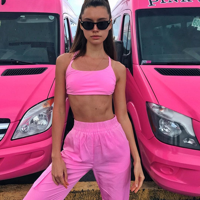 Pink 2 Piece Set Crop Top and Cargo Pants - SD-style-shop