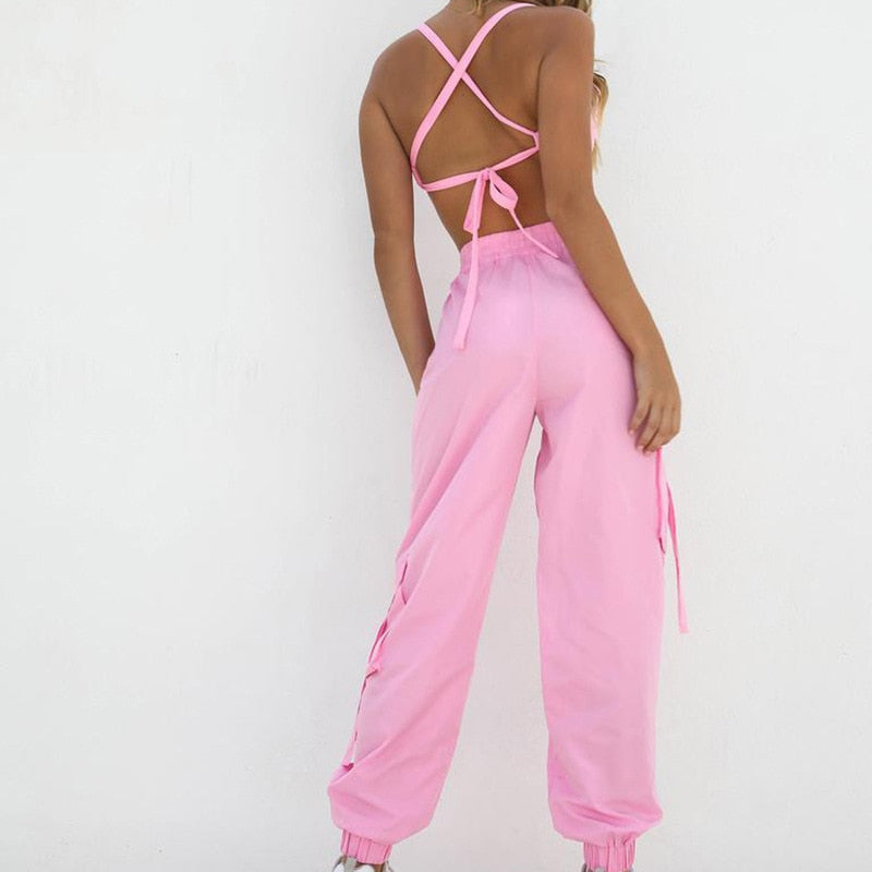 Pink 2 Piece Set Crop Top and Cargo Pants - SD-style-shop