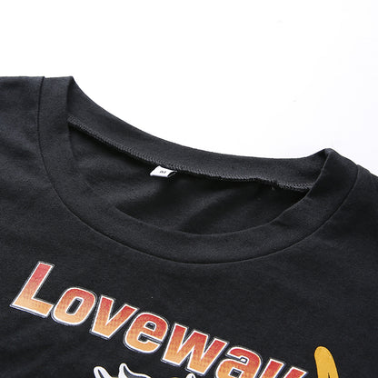 Cropped Rock T-shirt with Chains - Black - SD-style-shop