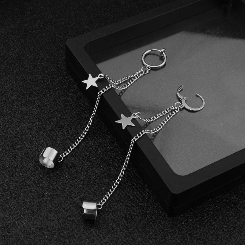 BTS style JIMIN earring with star and chain - SD-style-shop