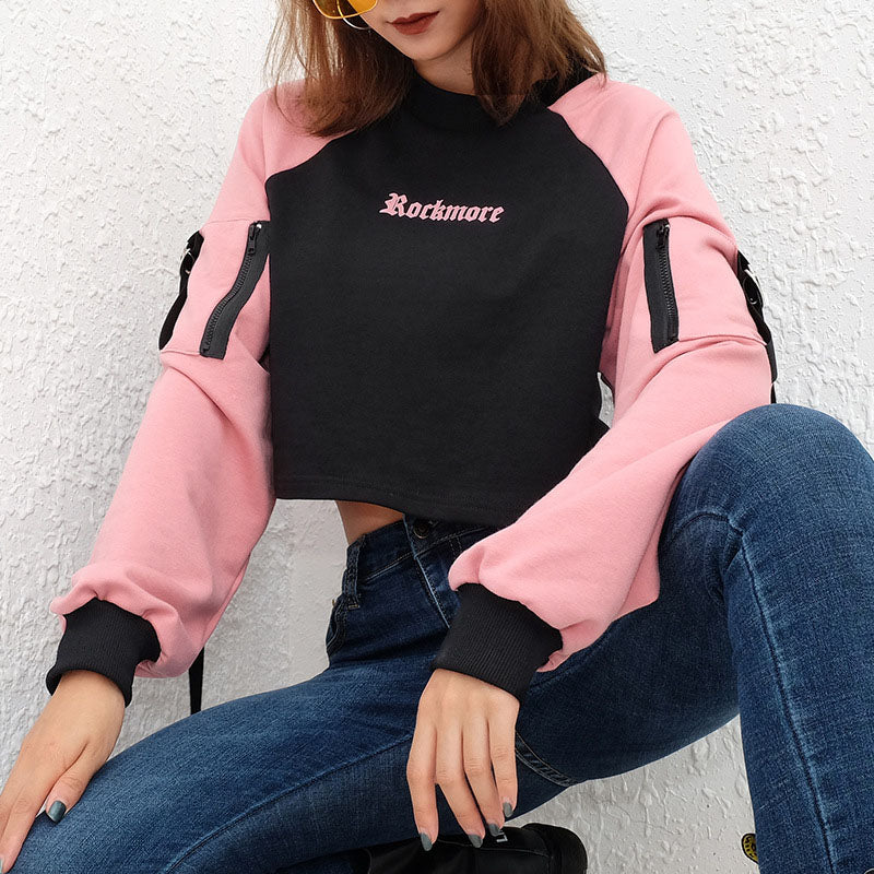 Black and Pink Cropped sweatshirt - SD-style-shop