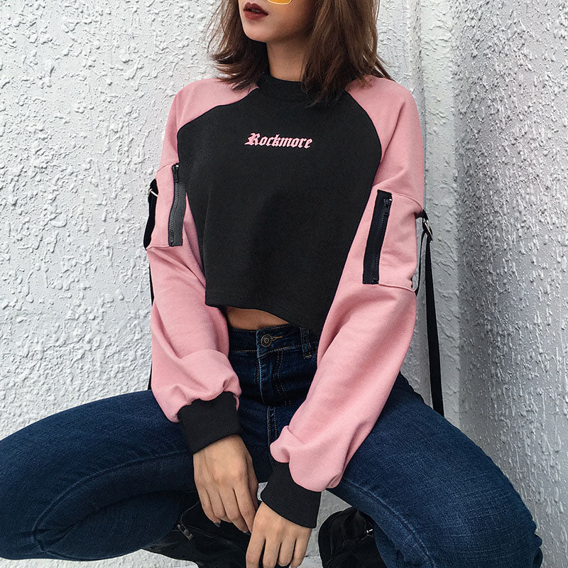 Black and Pink Cropped sweatshirt - SD-style-shop