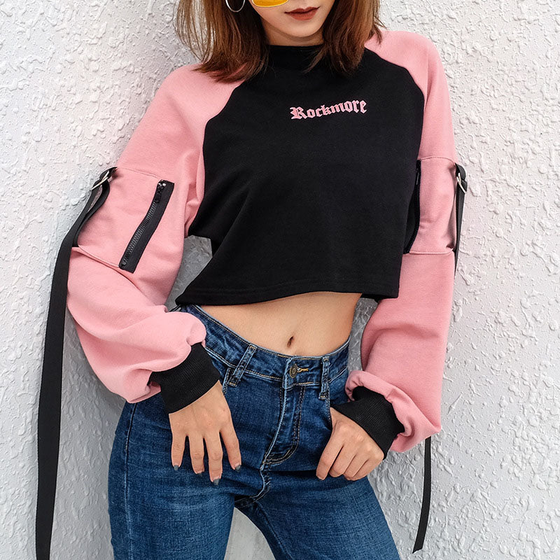 Black and Pink Cropped sweatshirt - SD-style-shop