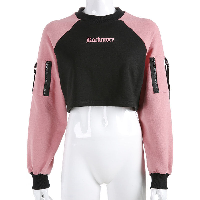 Black and Pink Cropped sweatshirt - SD-style-shop