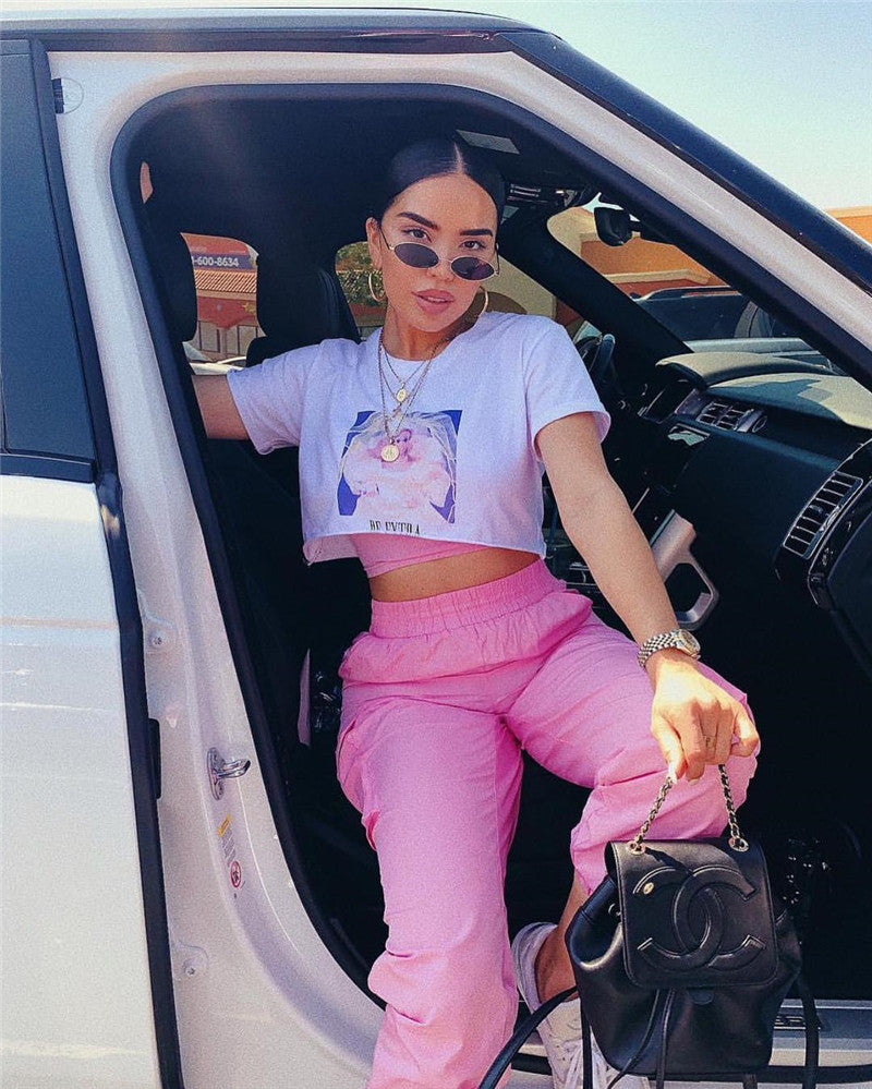 Pink 2 Piece Set Crop Top and Cargo Pants - SD-style-shop