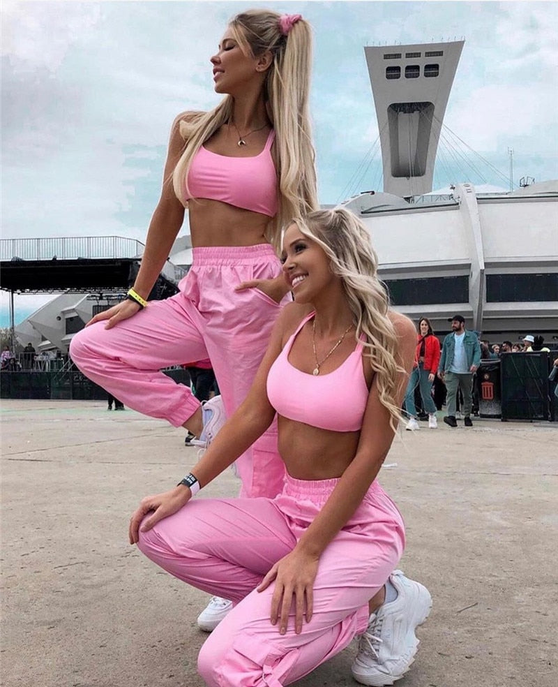 Pink 2 Piece Set Crop Top and Cargo Pants - SD-style-shop