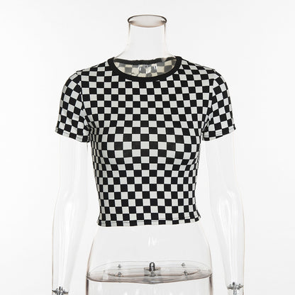 Checkered Black and White cropped tshirt - SD-style-shop