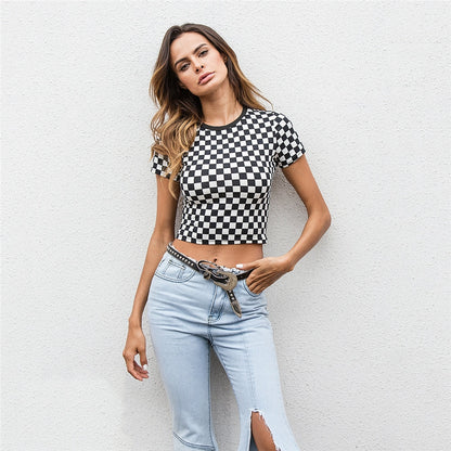 Checkered Black and White cropped tshirt - SD-style-shop