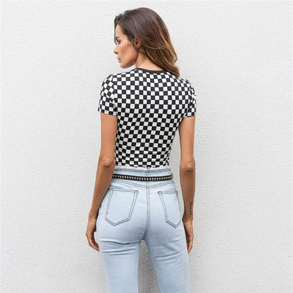 Checkered Black and White cropped tshirt - SD-style-shop