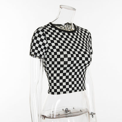 Checkered Black and White cropped tshirt - SD-style-shop