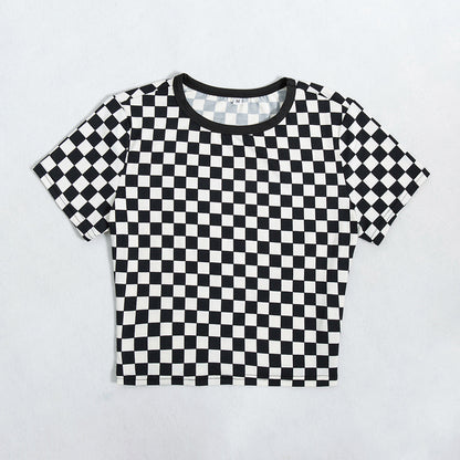Checkered Black and White cropped tshirt - SD-style-shop