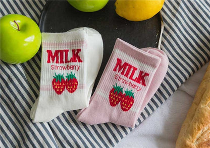 Strawberry Milk Pink and White Women Socks - SD-style-shop