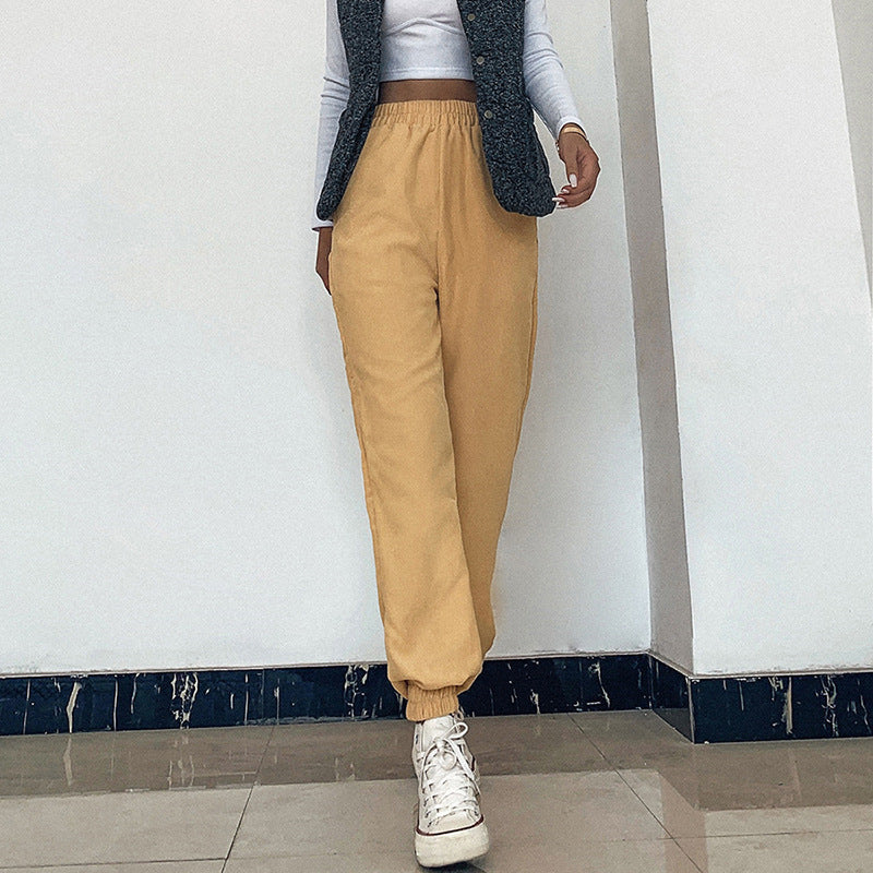 Yellow High Waist Corduroy Pants - SD-style-shop