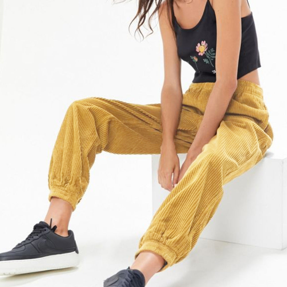 Yellow High Waist Corduroy Pants - SD-style-shop