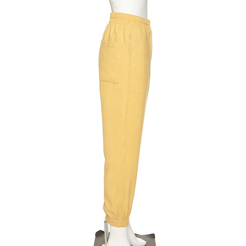 Yellow High Waist Corduroy Pants - SD-style-shop