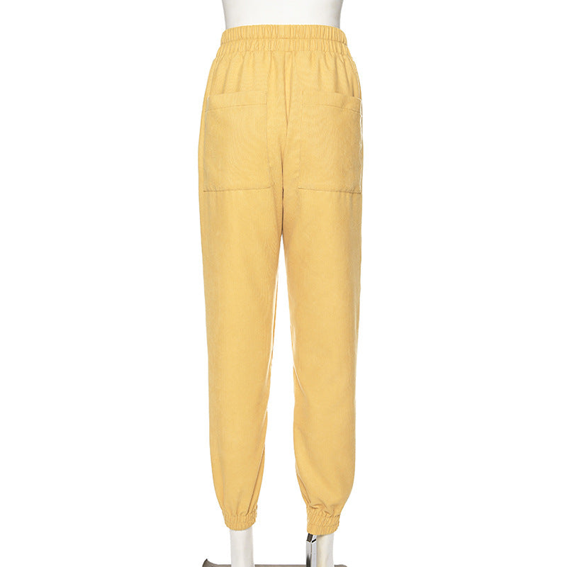 Yellow High Waist Corduroy Pants - SD-style-shop