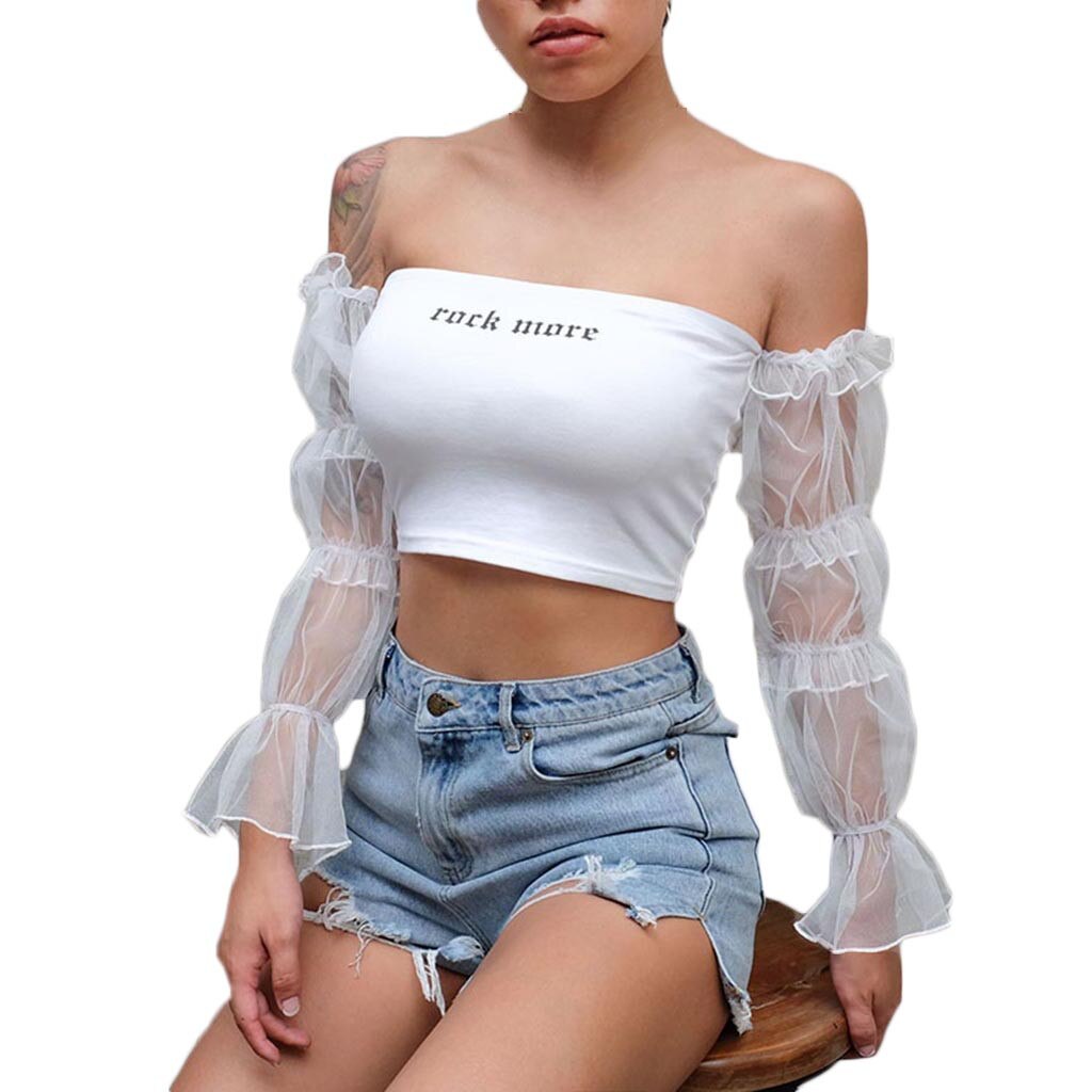 Off Shoulder Crop Top with transparant sleeves - SD-style-shop