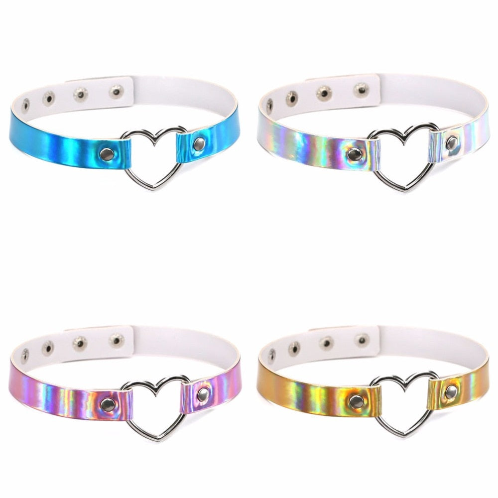 Metallic Heart choker necklace holographic - SD-style-shop