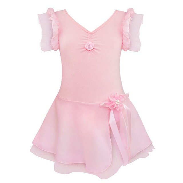 Girls Ballet Leotard with skirt Short Sleeve Kids Ballet Dance Dress Girls Dress Dancewear - SD-style-shop