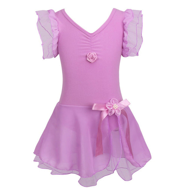 Girls Ballet Leotard with skirt Short Sleeve Kids Ballet Dance Dress Girls Dress Dancewear - SD-style-shop