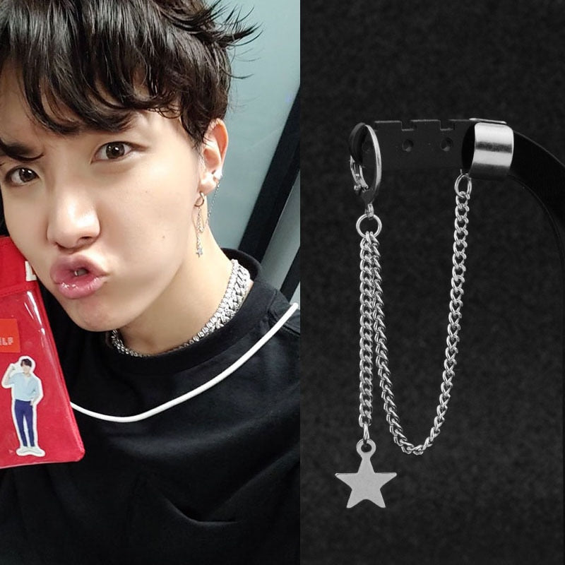 BTS style JIMIN earring with star and chain - SD-style-shop