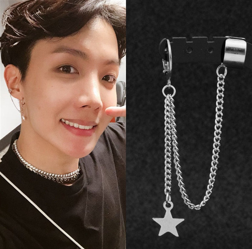 BTS style JIMIN earring with star and chain - SD-style-shop