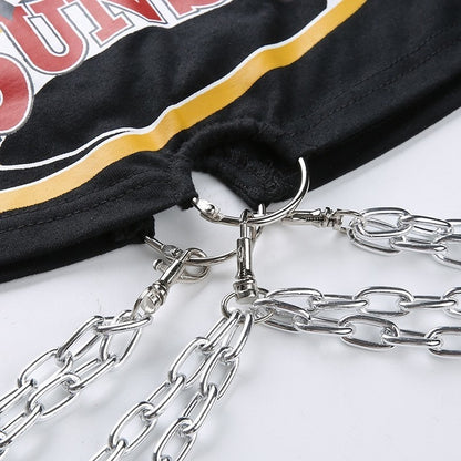 Cropped Rock T-shirt with Chains - Black - SD-style-shop