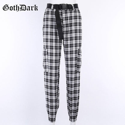 Black and White Harajuku plaid cargo pants - SD-style-shop